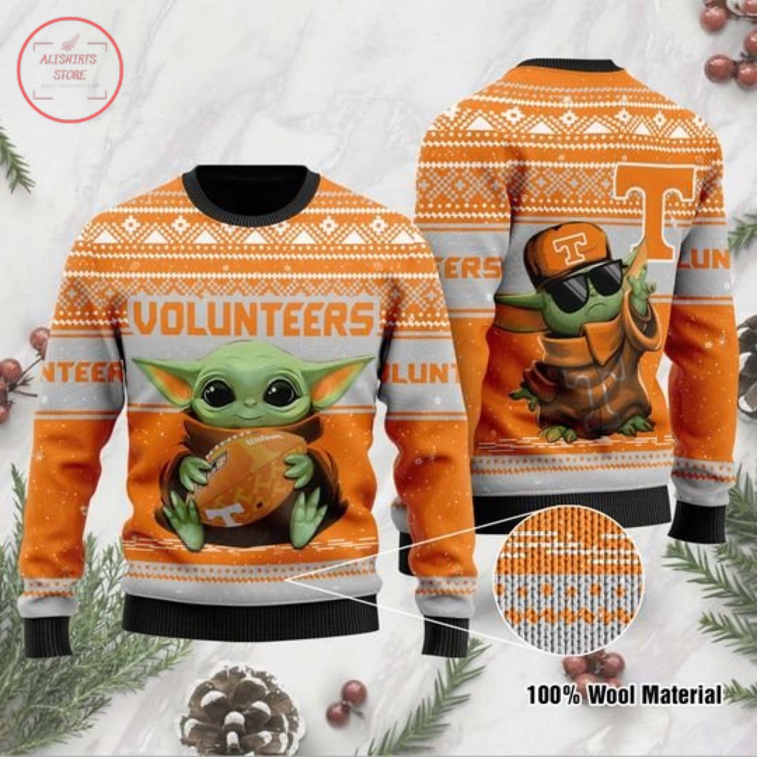 Baby Yoda Tennessee Volunteers Ugly Christmas Sweater