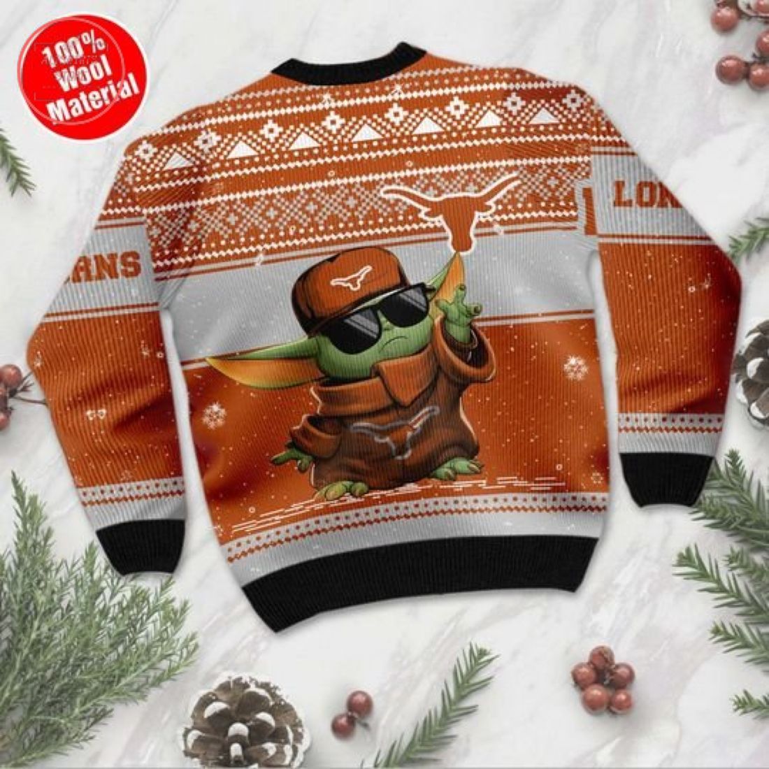 Baby Yoda Texas Longhorns Ugly Christmas Sweater