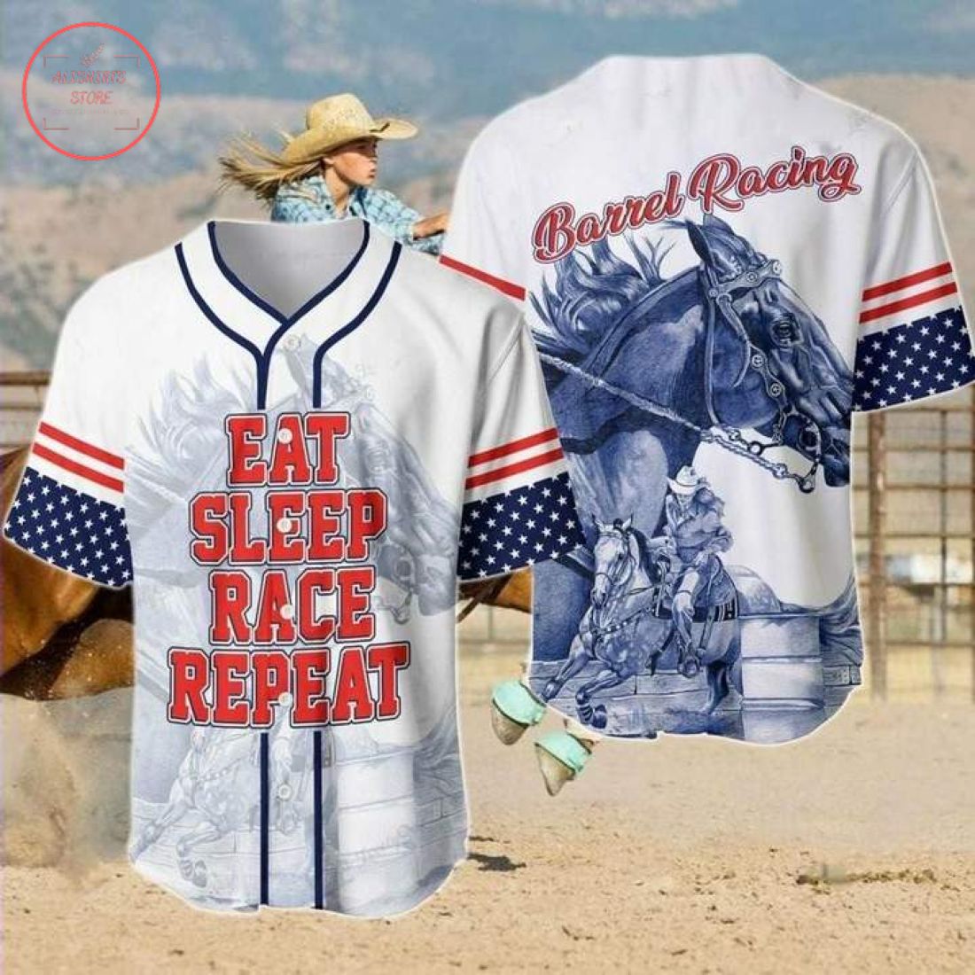 Barrel Racing Eat Sleep Rope Repeat Baseball Jersey