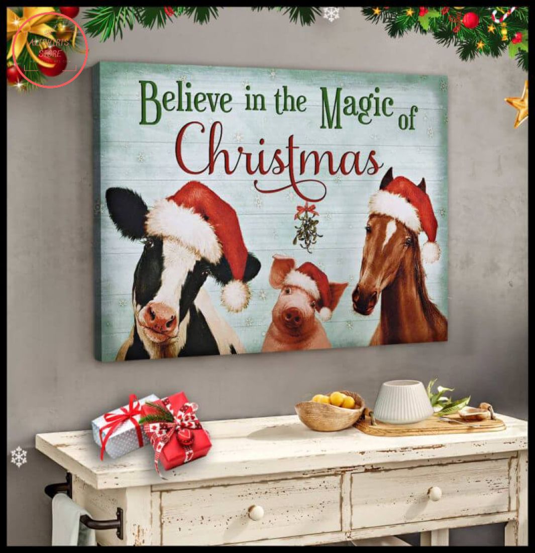 Believe In Magic Christmas Farm Animals Farmhouse Canvas