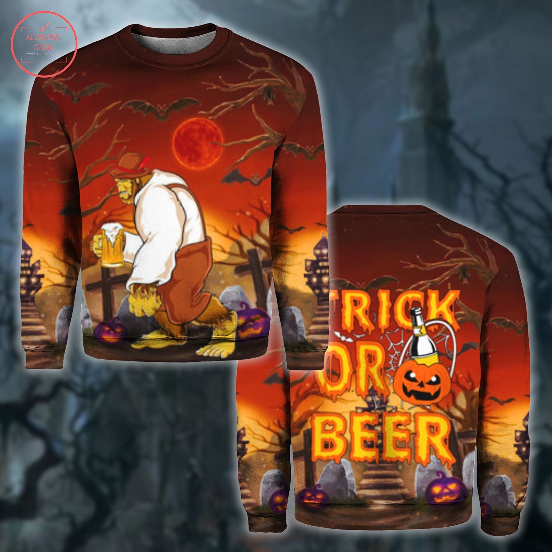 Bigfoot Trick Or Beer Halloween Shirt and Hoodie