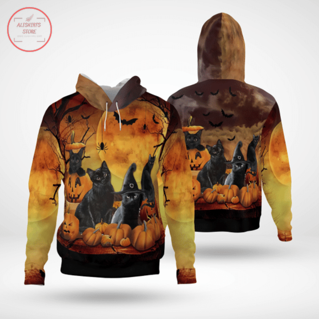 Black Cat Pumpkin Halloween Hoodie 3D