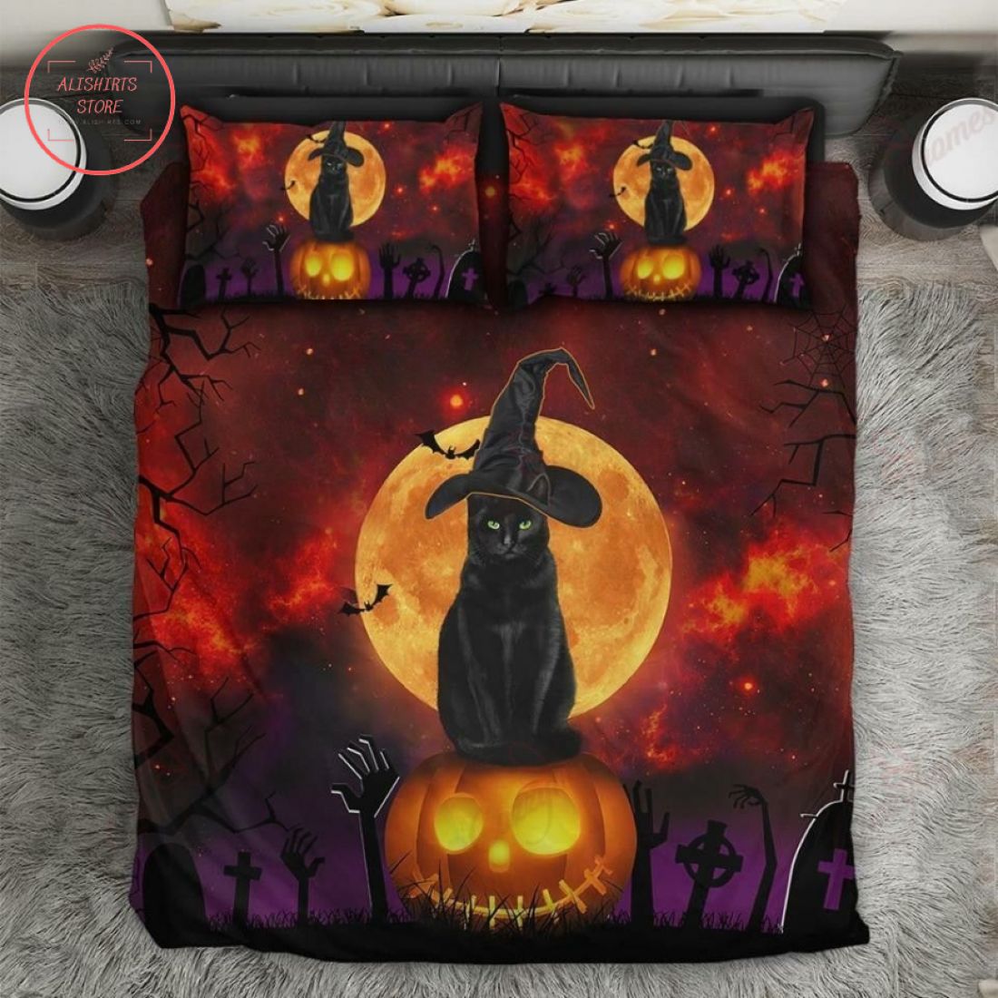 Black Cat Witch Funny Pumpkin Halloween Blanket