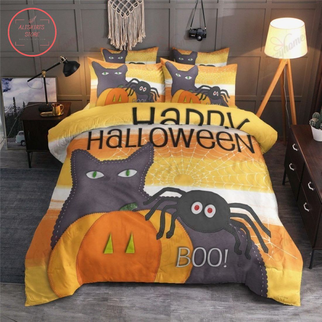 Boo Cat Pumpkin Spider Halloween Blanket