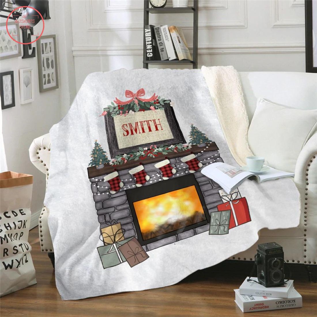 Christmas Fireplace Personalized Blanket