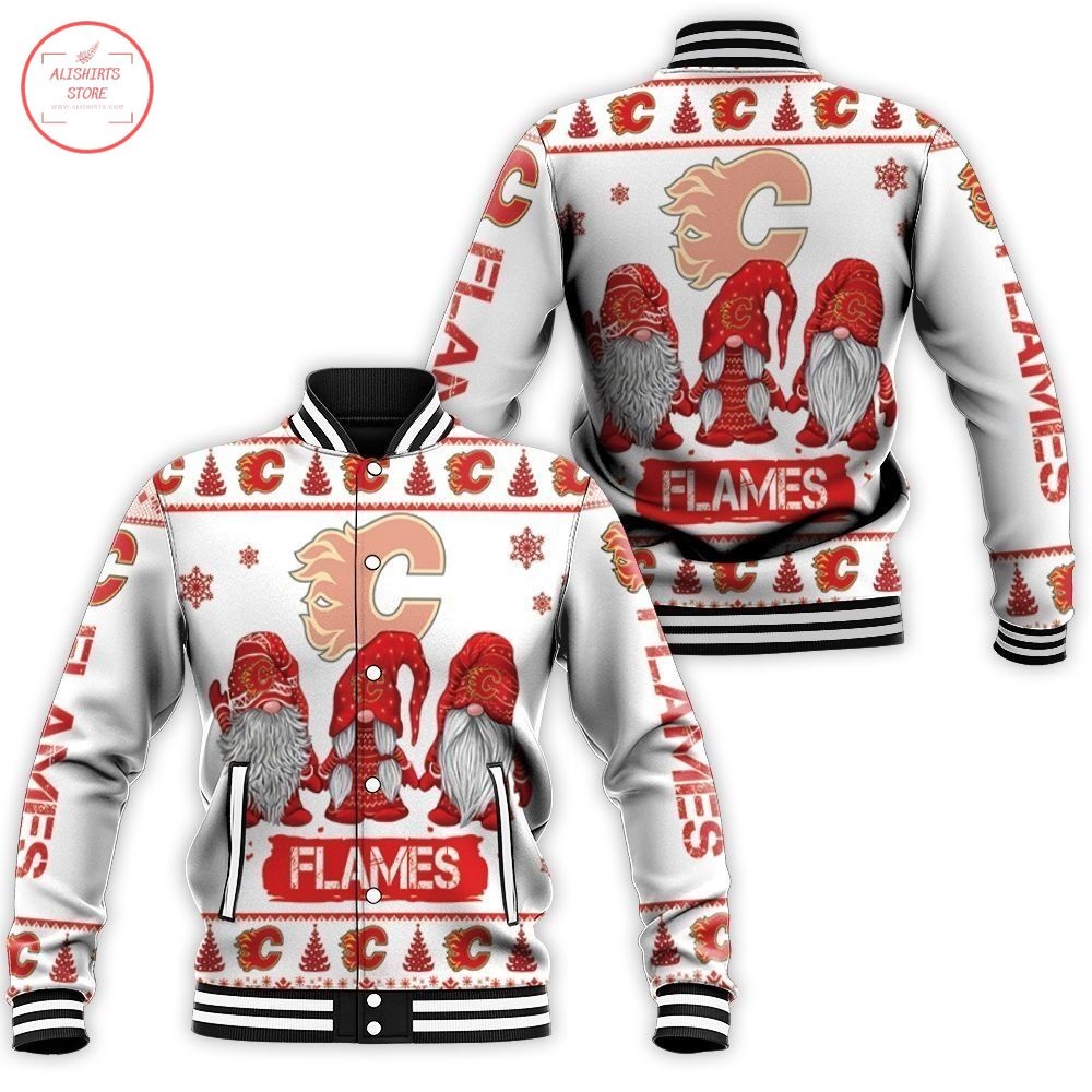 Christmas Gnomes Calgary Flames Ugly Baseball Jacket