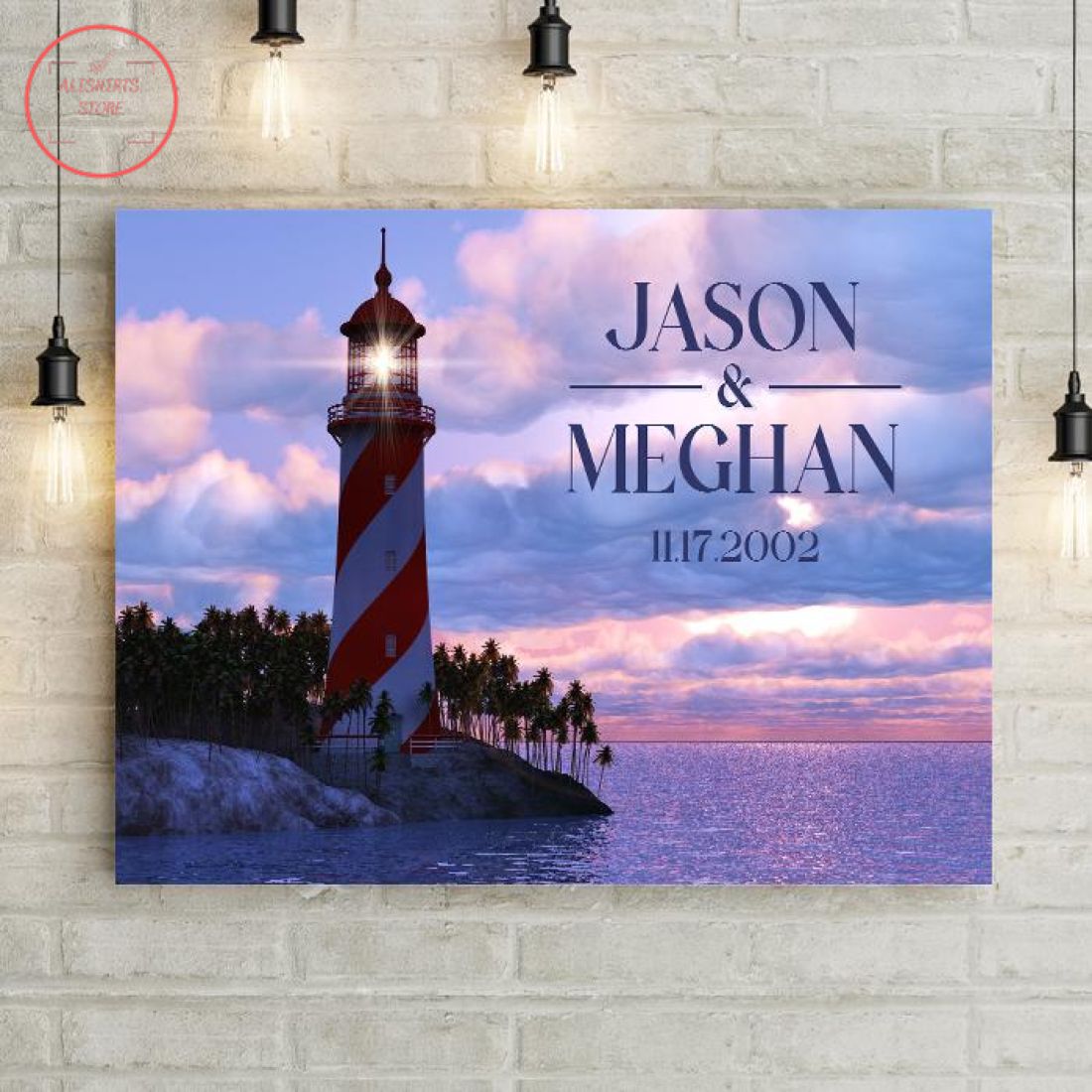 Couple's Lighthouse In Sunset Personalized Premium Canvas