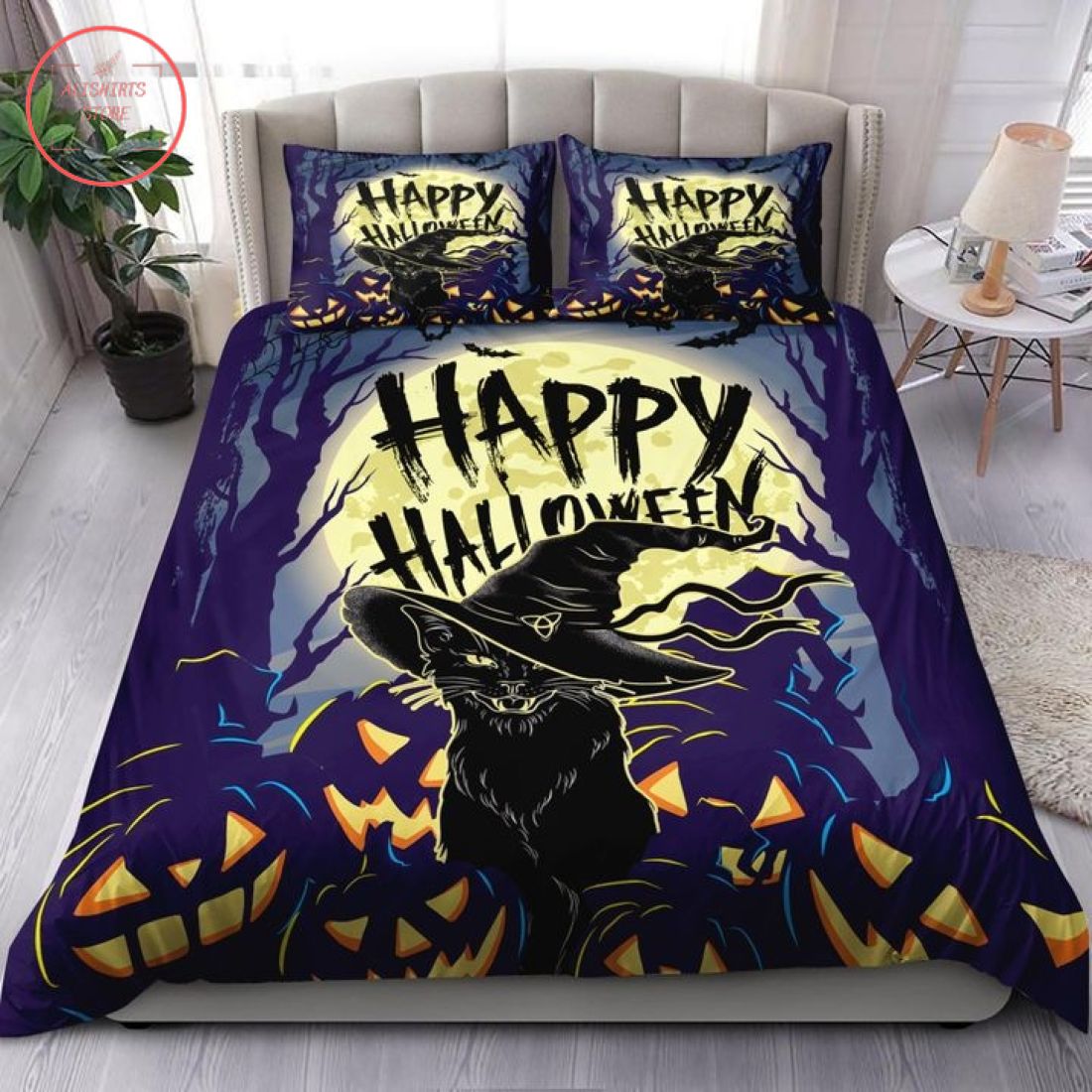 Creepy Black Cat Halloween Blanket