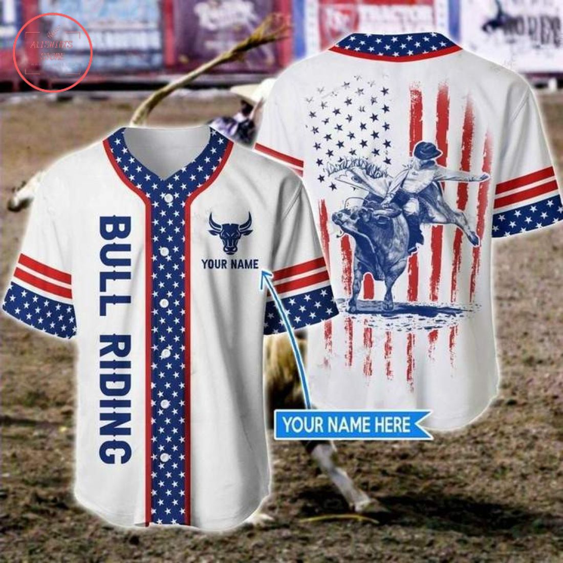 Custom America Bull Riding Flag Baseball Jersey