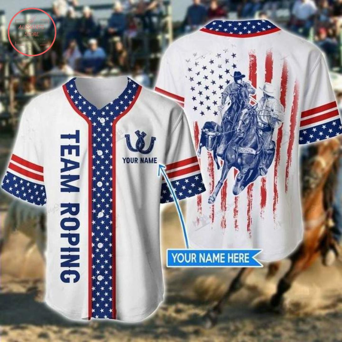 Custom America Team Roping White Baseball Jersey