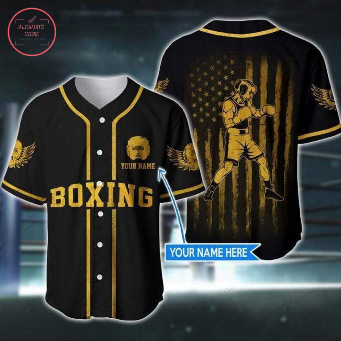 Custom American Boxing Yellow Black Baseball Jersey