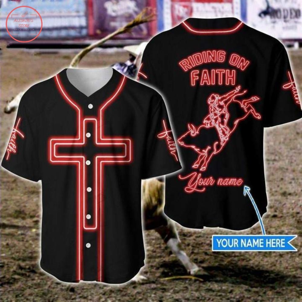 Custom Bull Riding On Faith Jesus Baseball Jersey