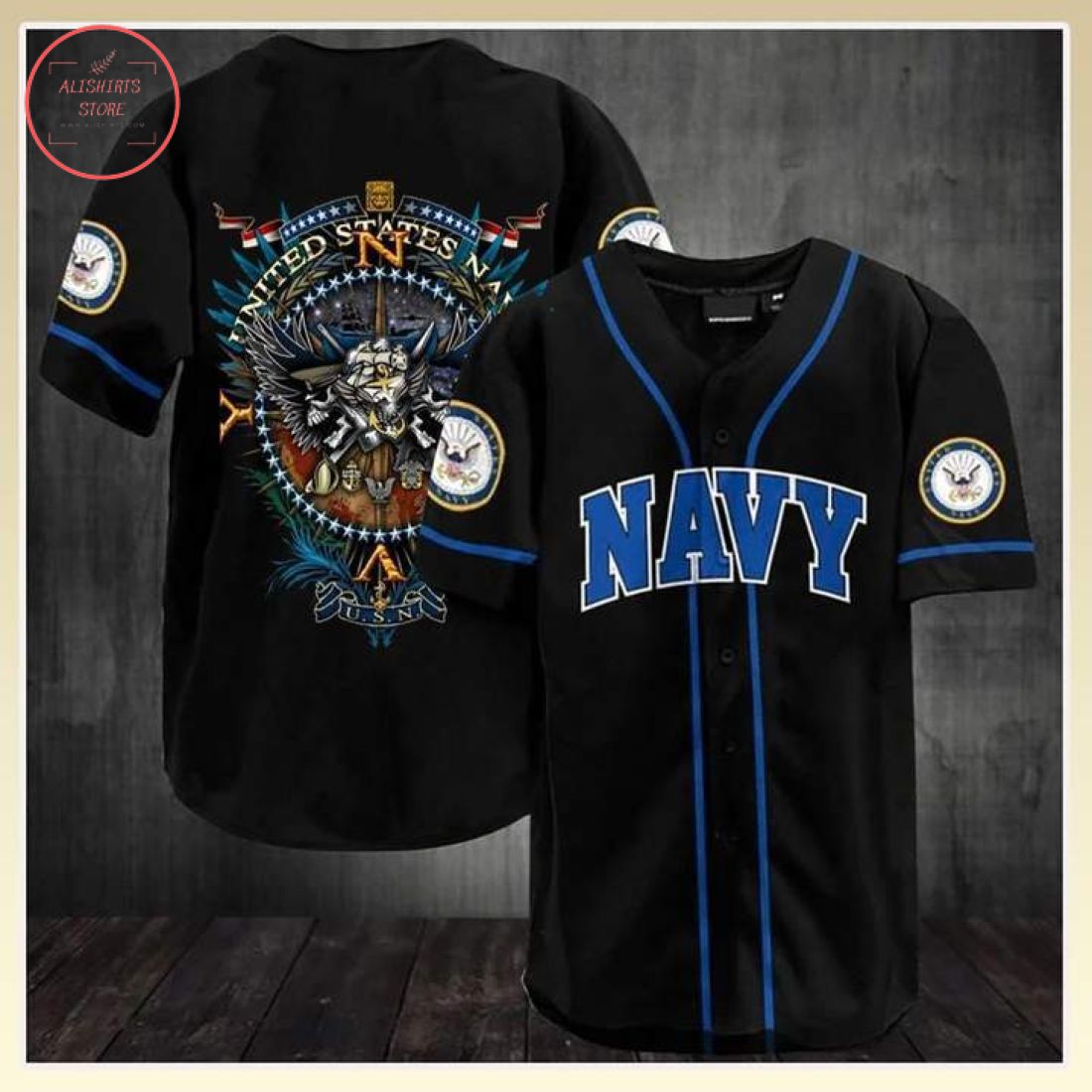 Custom Compass Navy Veteran Baseball Jersey