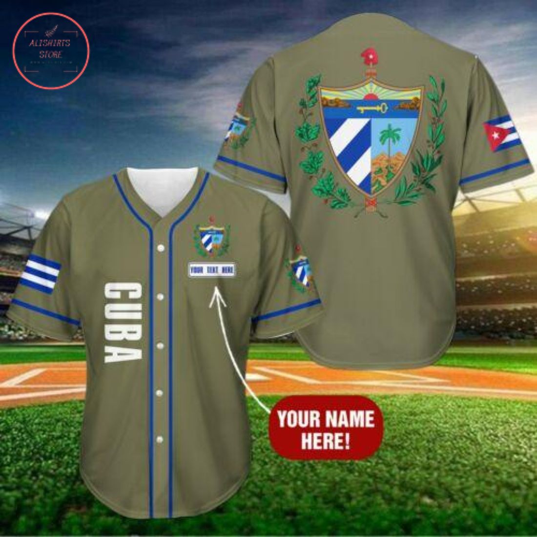 Custom Cuba Olive Army Color Baseball Jersey