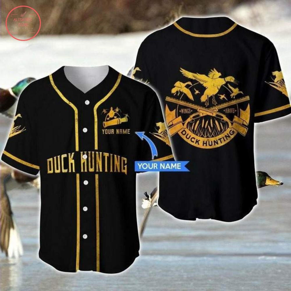 Custom Duck Hunting Black And Gold Baseball Jersey