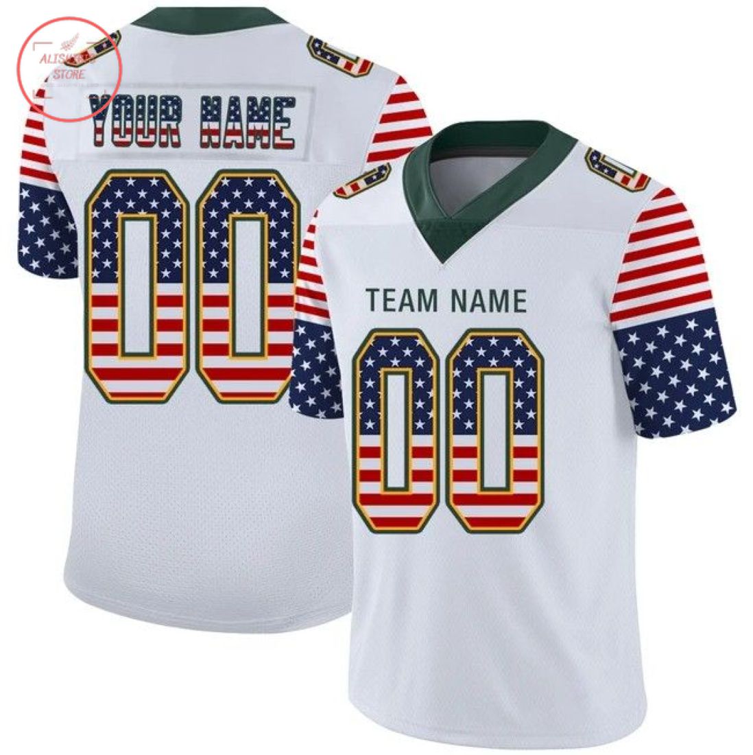 Custom Green Bay White USA Flag Football