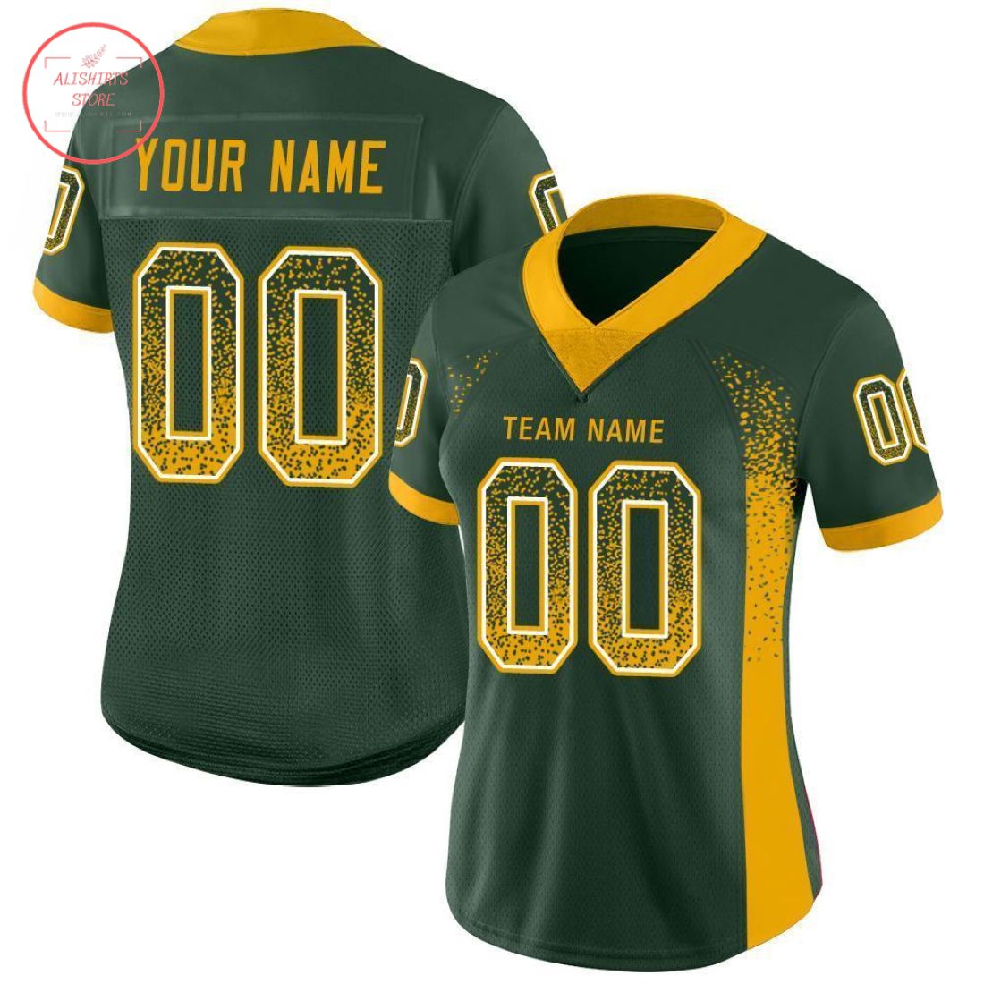 Custom Green Gold White Mesh Drift Football Jersey