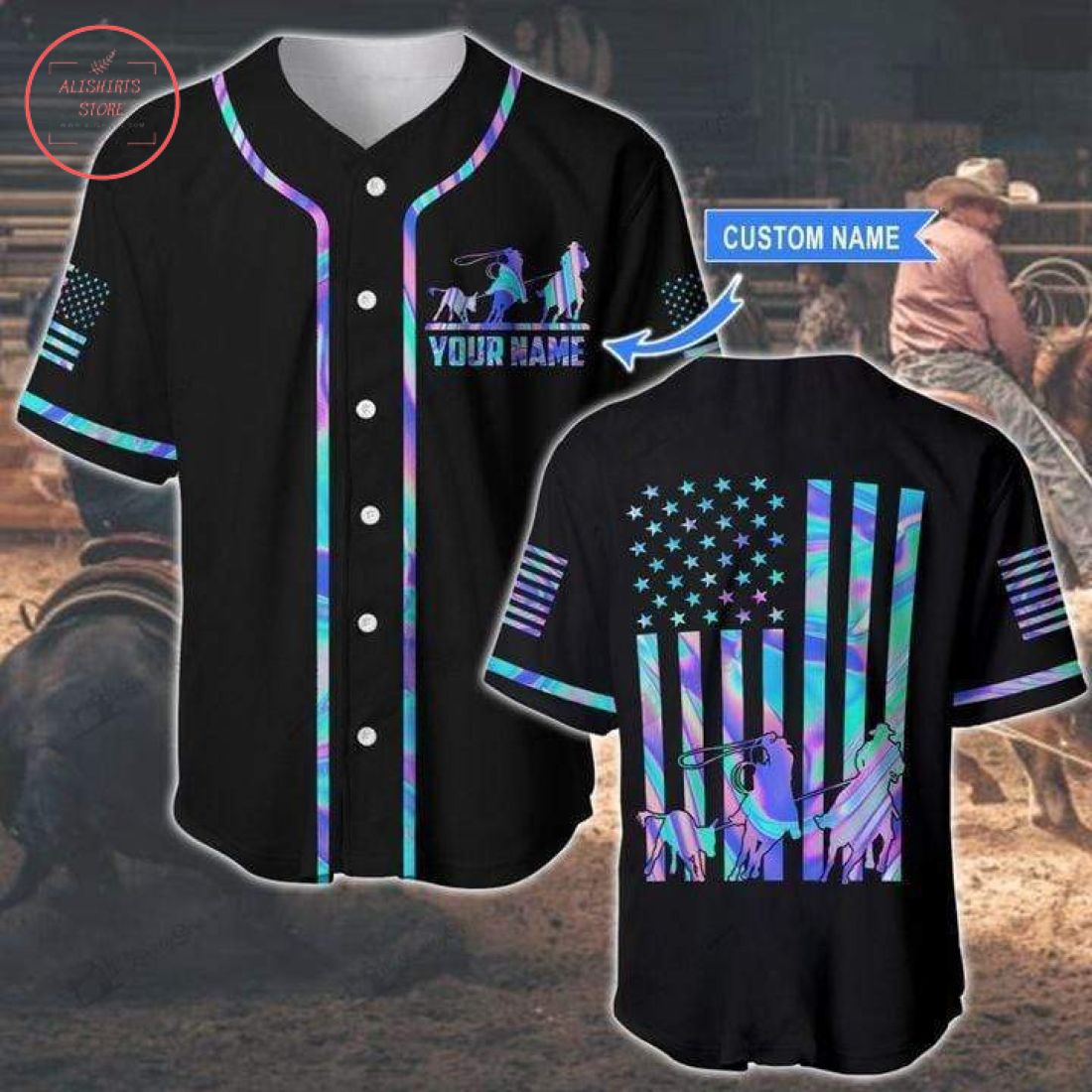 Custom Hologram America Flag Baseball Jersey