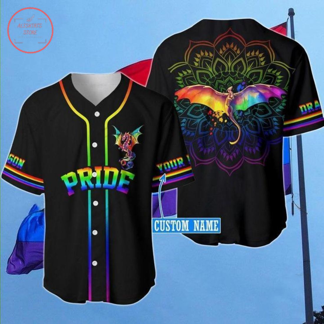 Custom LGBT Pride Dragon Mandala Baseball Jersey