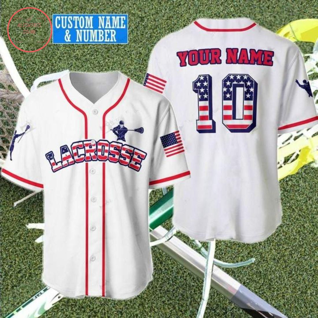 Custom Lacrosse USA Flag Baseball Jersey