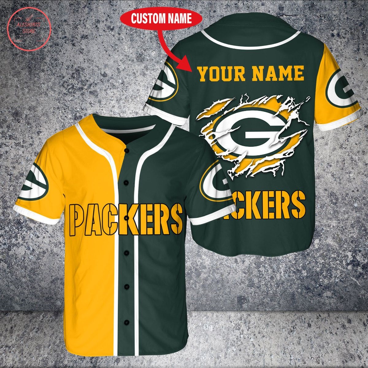 Custom Name NFL Green Bay Packers Baseball Jersey