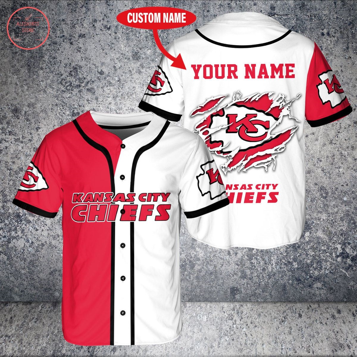 Custom Name NFL Kansas City Chiefs Baseball Jersey