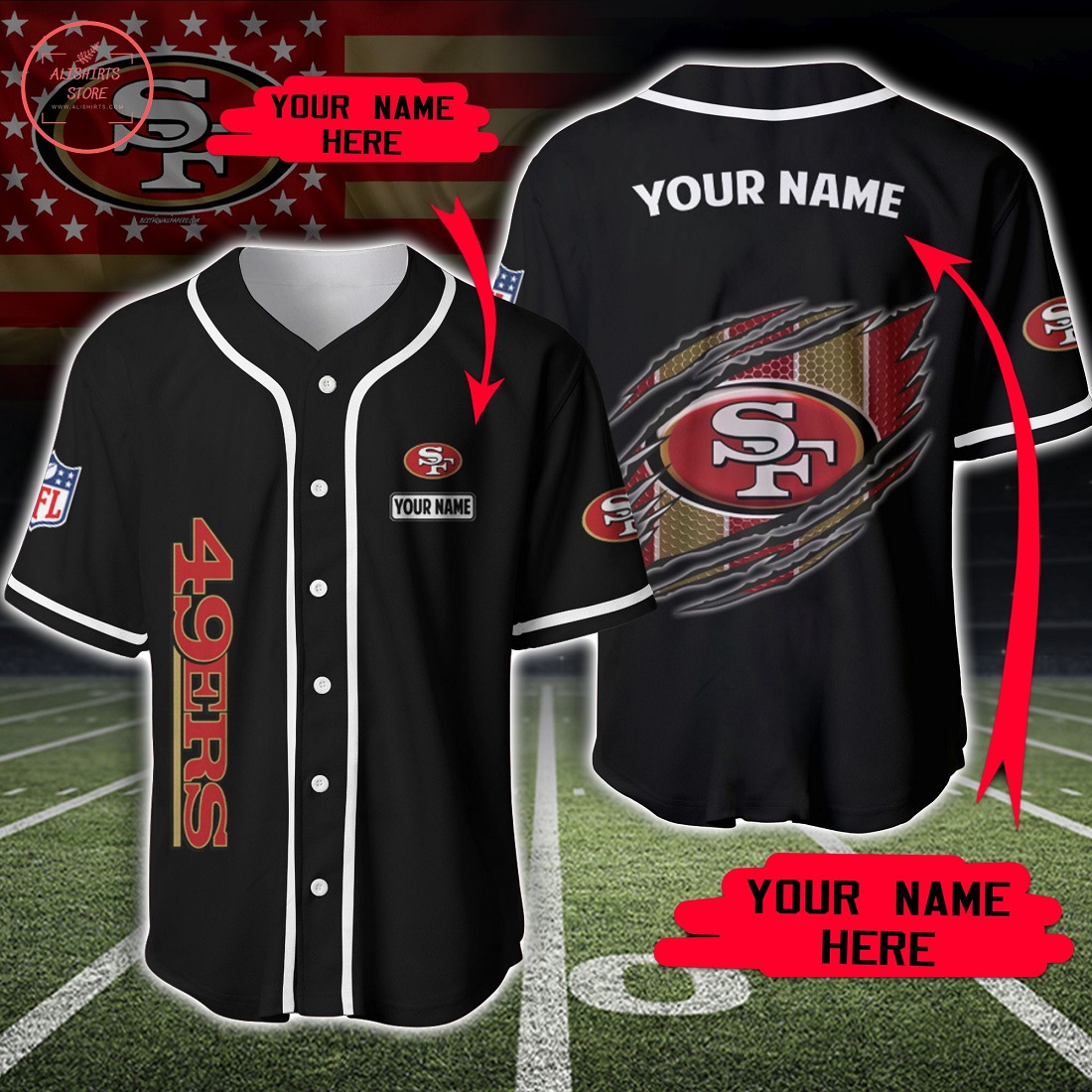 Custom Name NFL San Francisco 49ers Baseball Jersey