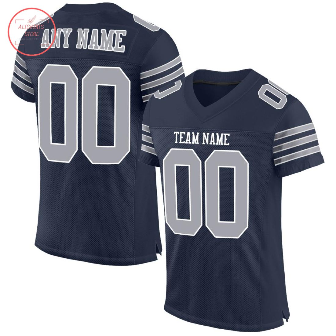 Custom Navy Gray White Football Jersey