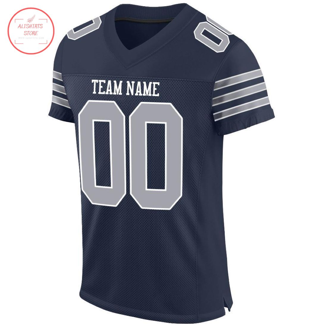 Custom Navy Gray White Football Jersey