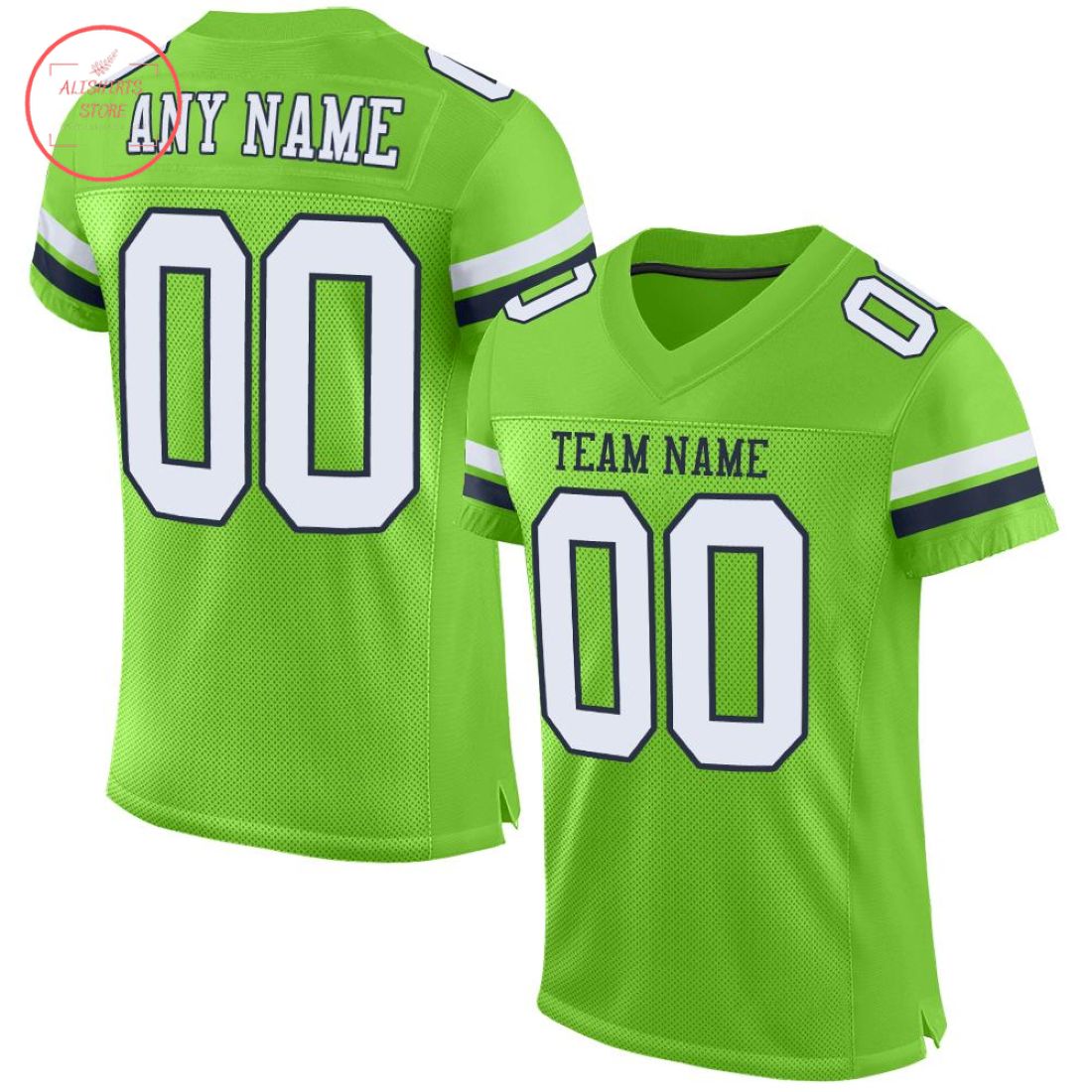 Custom Neon Green White navy Football Jersey