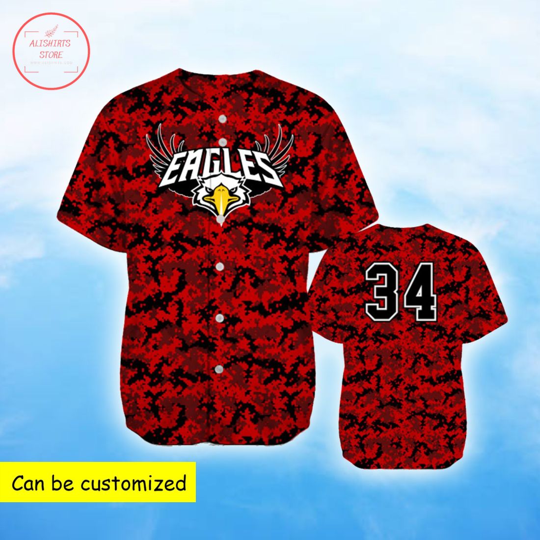 Custom Red Camo Eagle Baseball Jersey