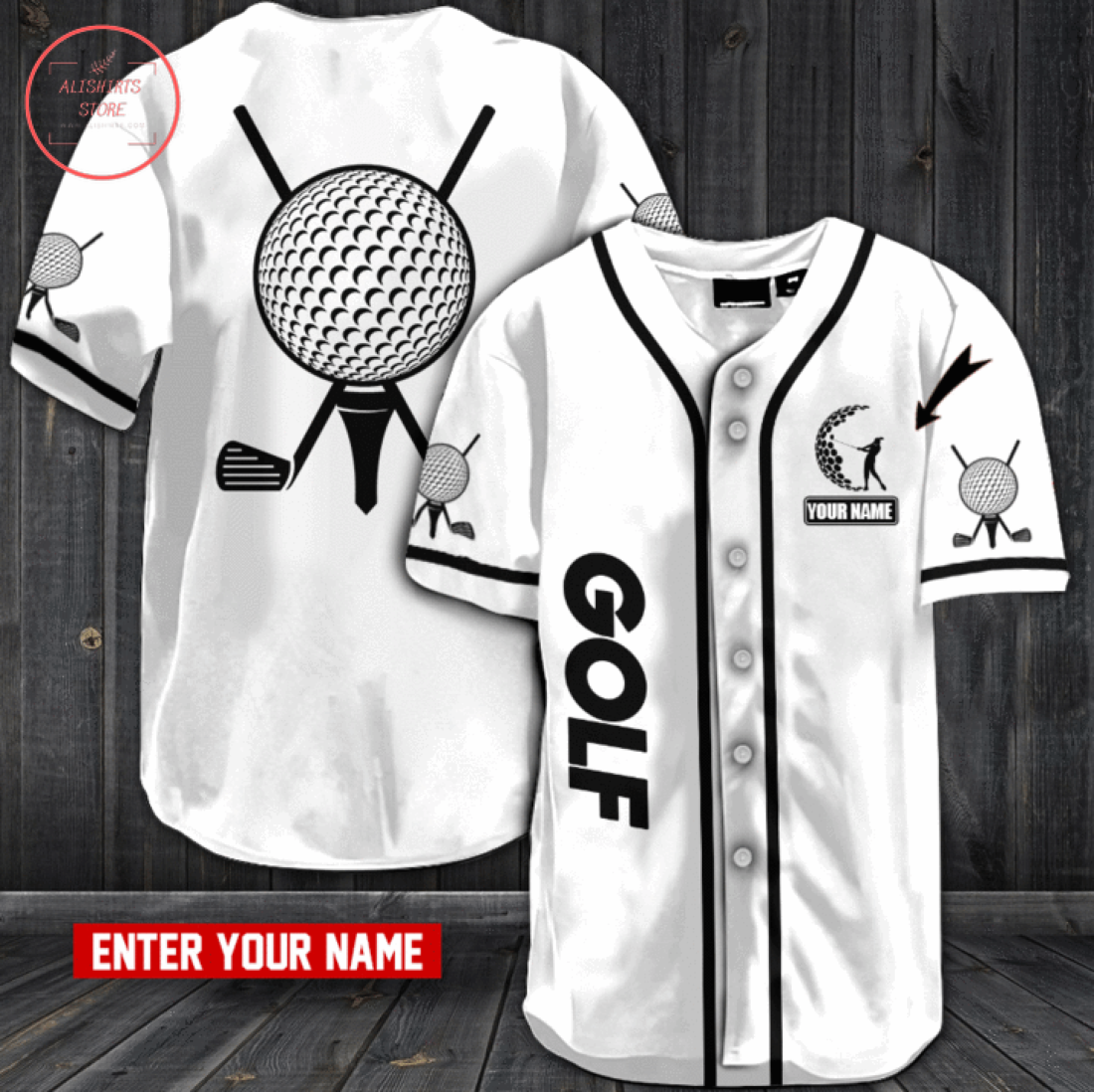 Custom Simple B&W Golf Baseball Jersey