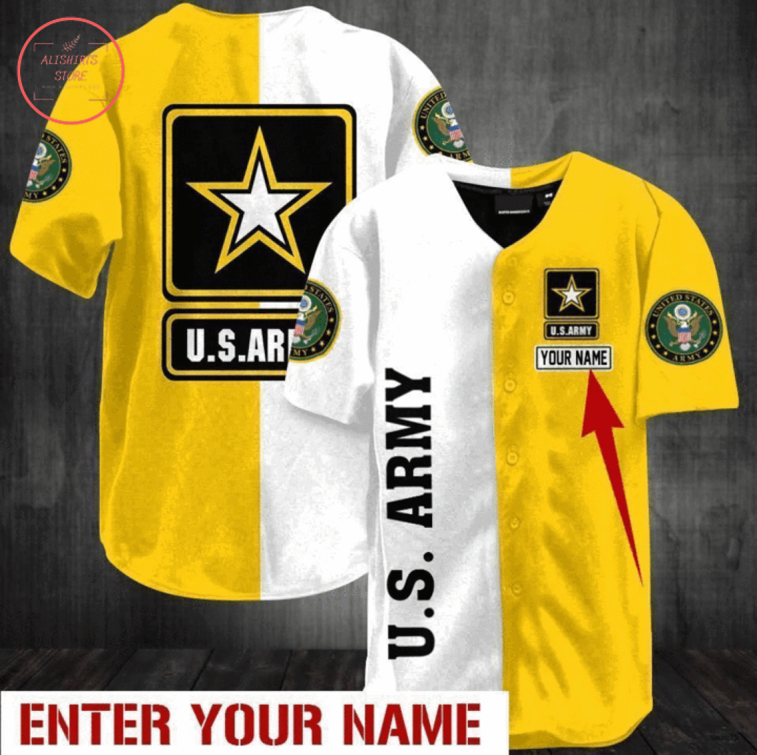 Custom US Army Yellow White Baseball Jersey