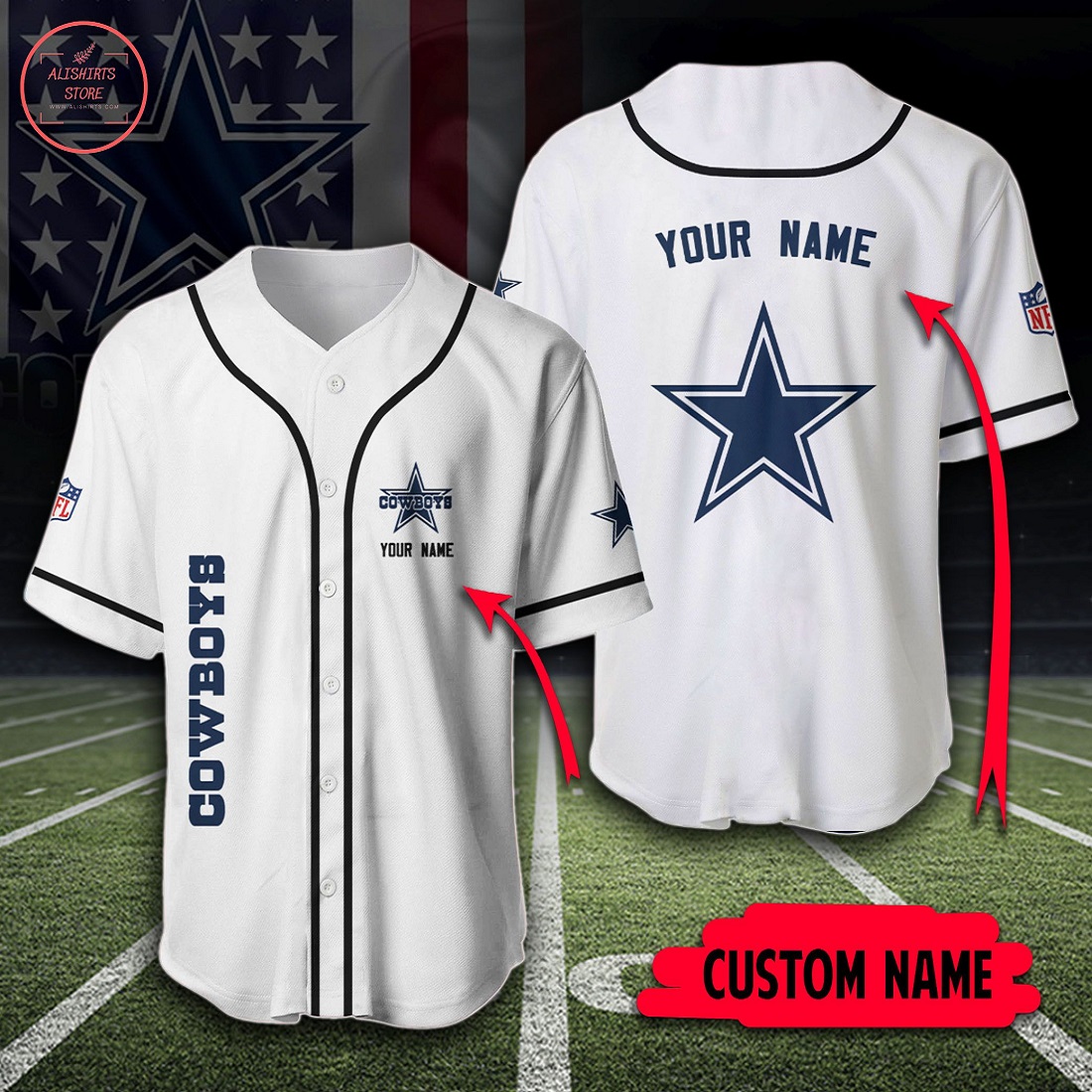 Custom name NFL Dallas Cowboys Baseball Jersey