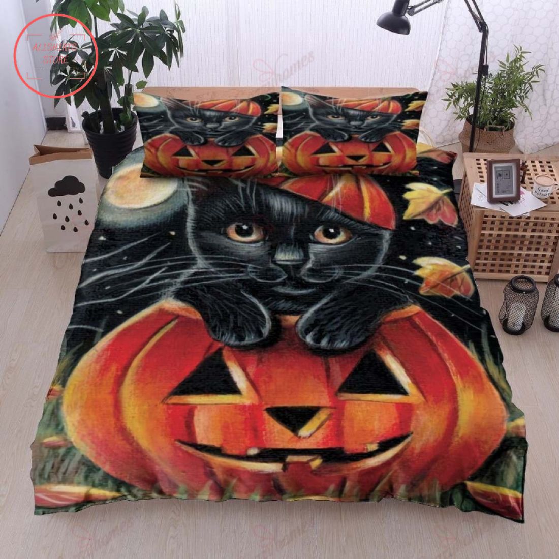 Cute Black Cat In Pumpkin Halloween Blanket