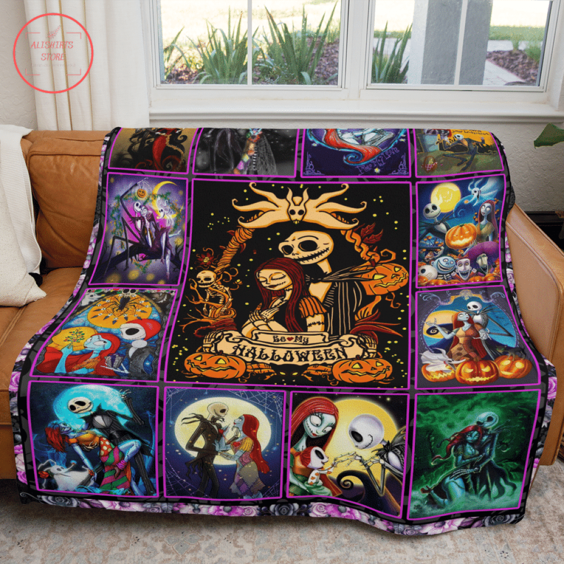 Cute Chibi Jack And Sally Halloween Blanket