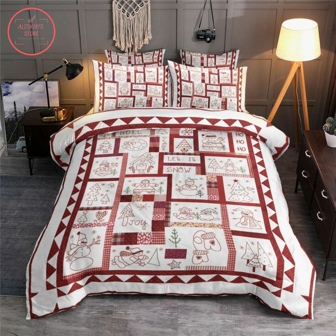 Cute Red Christmas Bedding Set