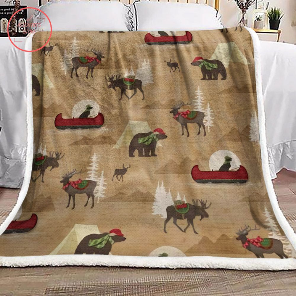 Deer Dog Bear Christmas Blanket