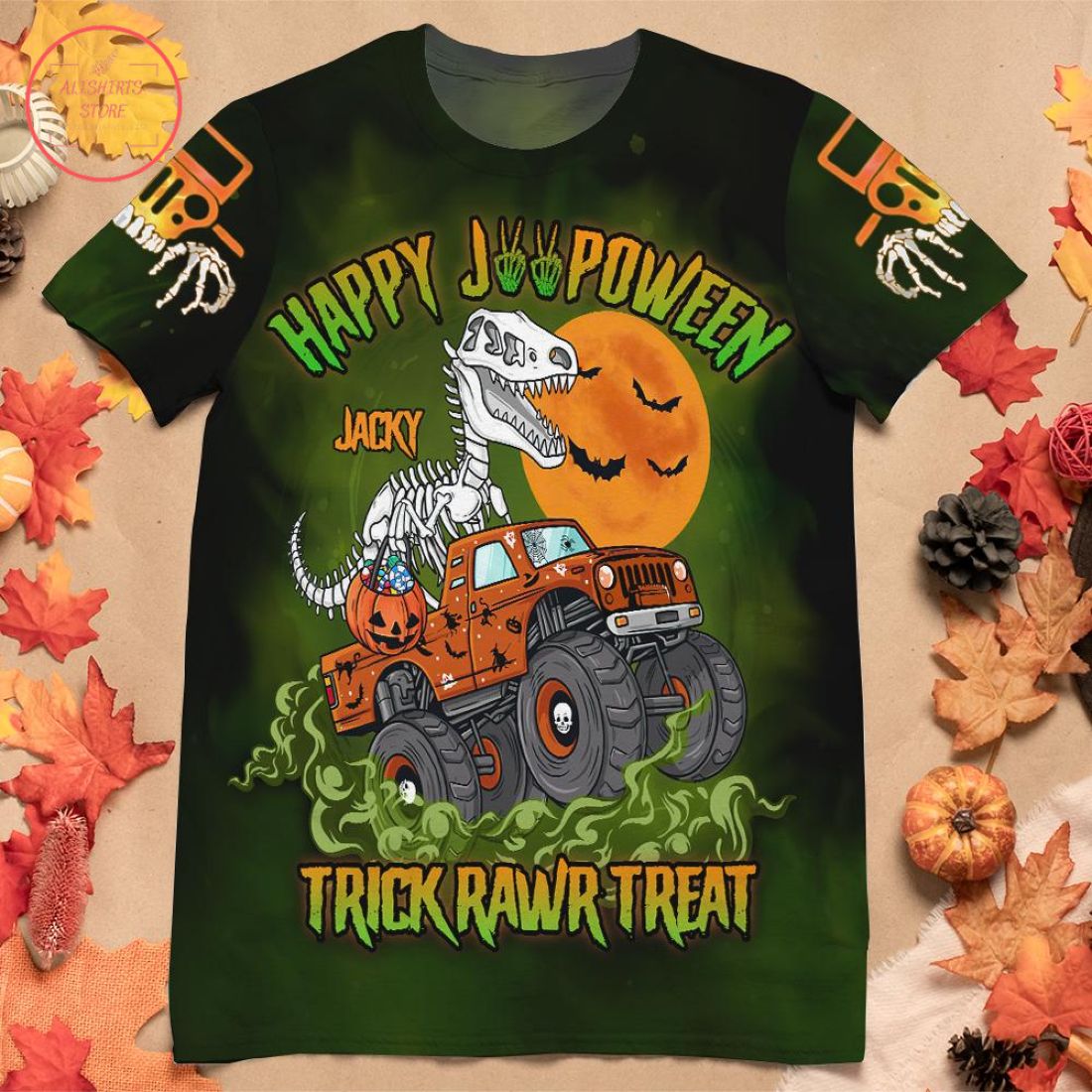 Dinosaur Sekeleton Trick Rawr Treat Halloween Shirt