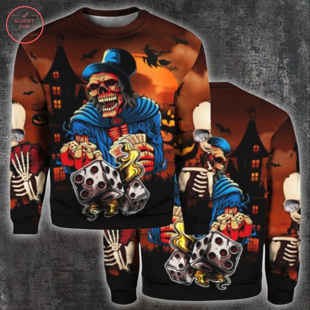 Gambling Skeleton Skull Halloween Shirt and Hoodie