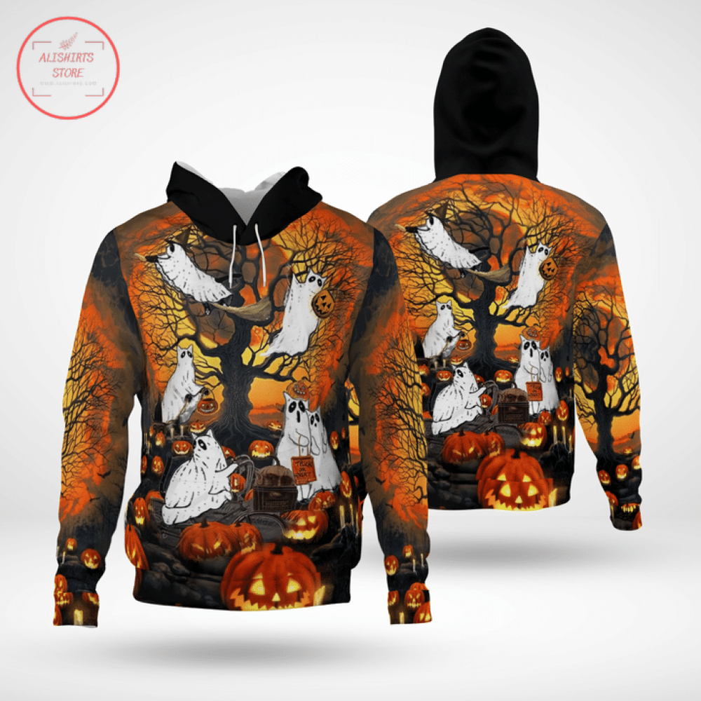 Ghost Cat Halloween Hoodie 3D