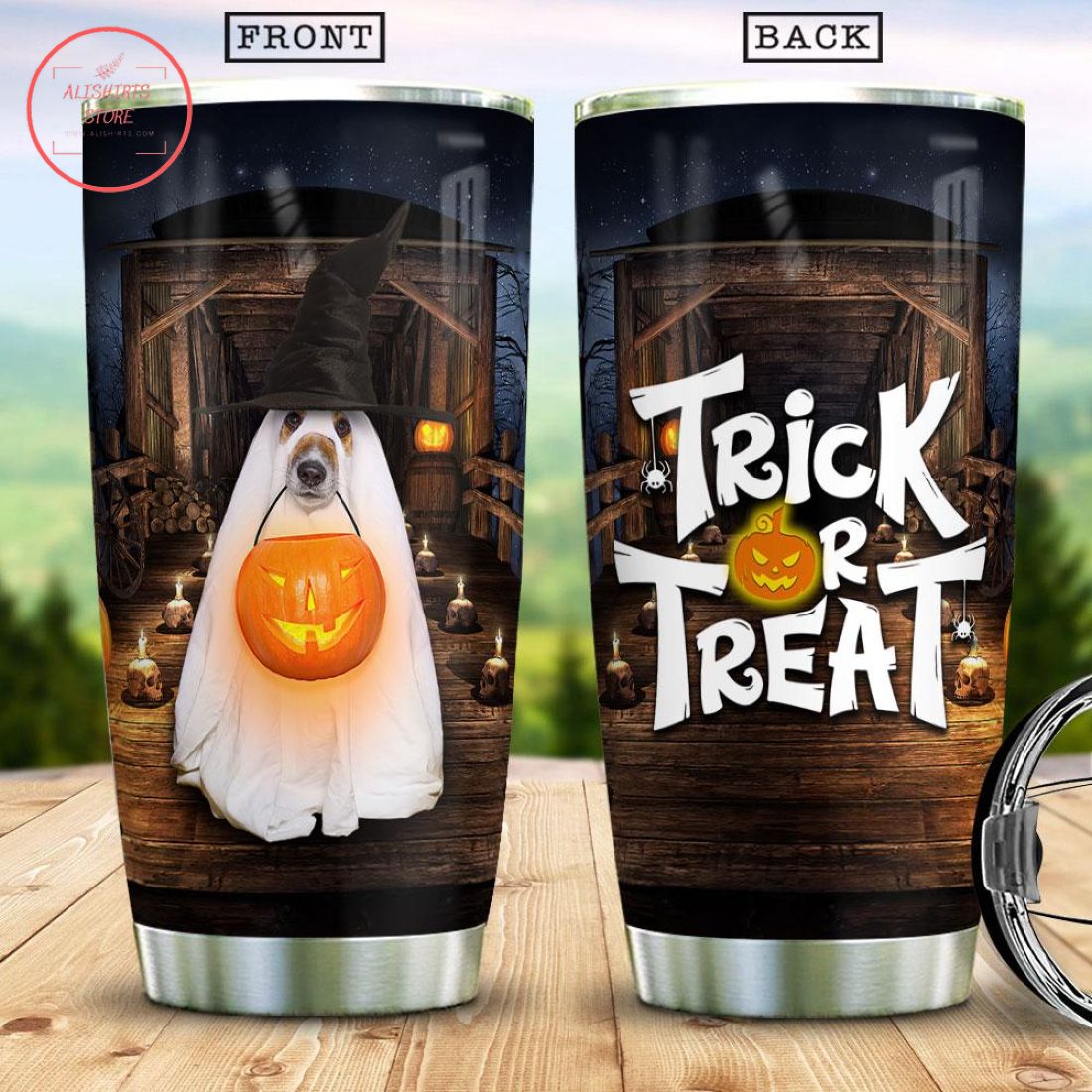 Ghost Dog Trick Or Treat Halloween Stainless Steel Tumbler