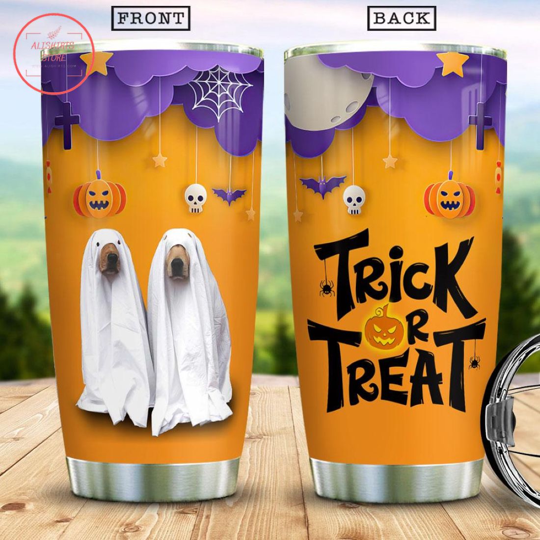 Ghost Dog Witch Boo Ghost Scary Pumpkin Halloween Tumbler