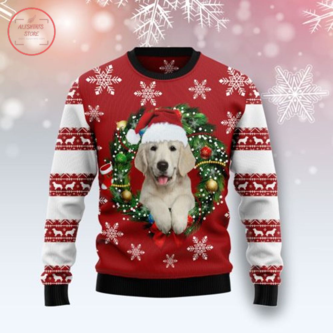 Golden Retriever Wearing Santa‘s Hat Christmas Wool Sweater