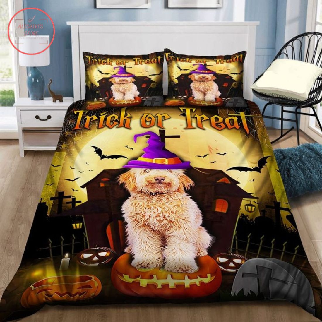 Goldendoodle Cosplay Witch Halloween Blanket