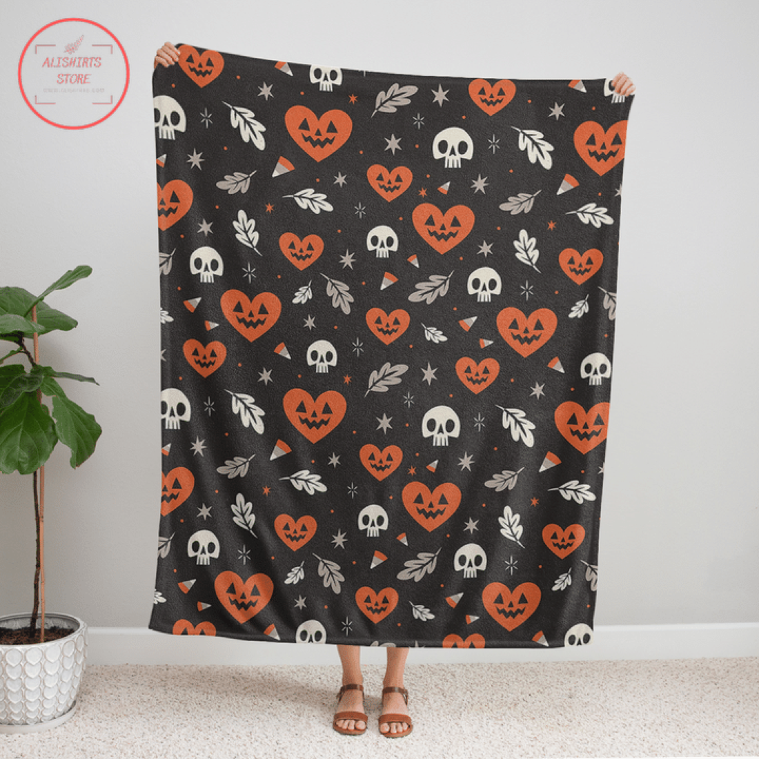 Halloween Blanket Skull Heart with Love