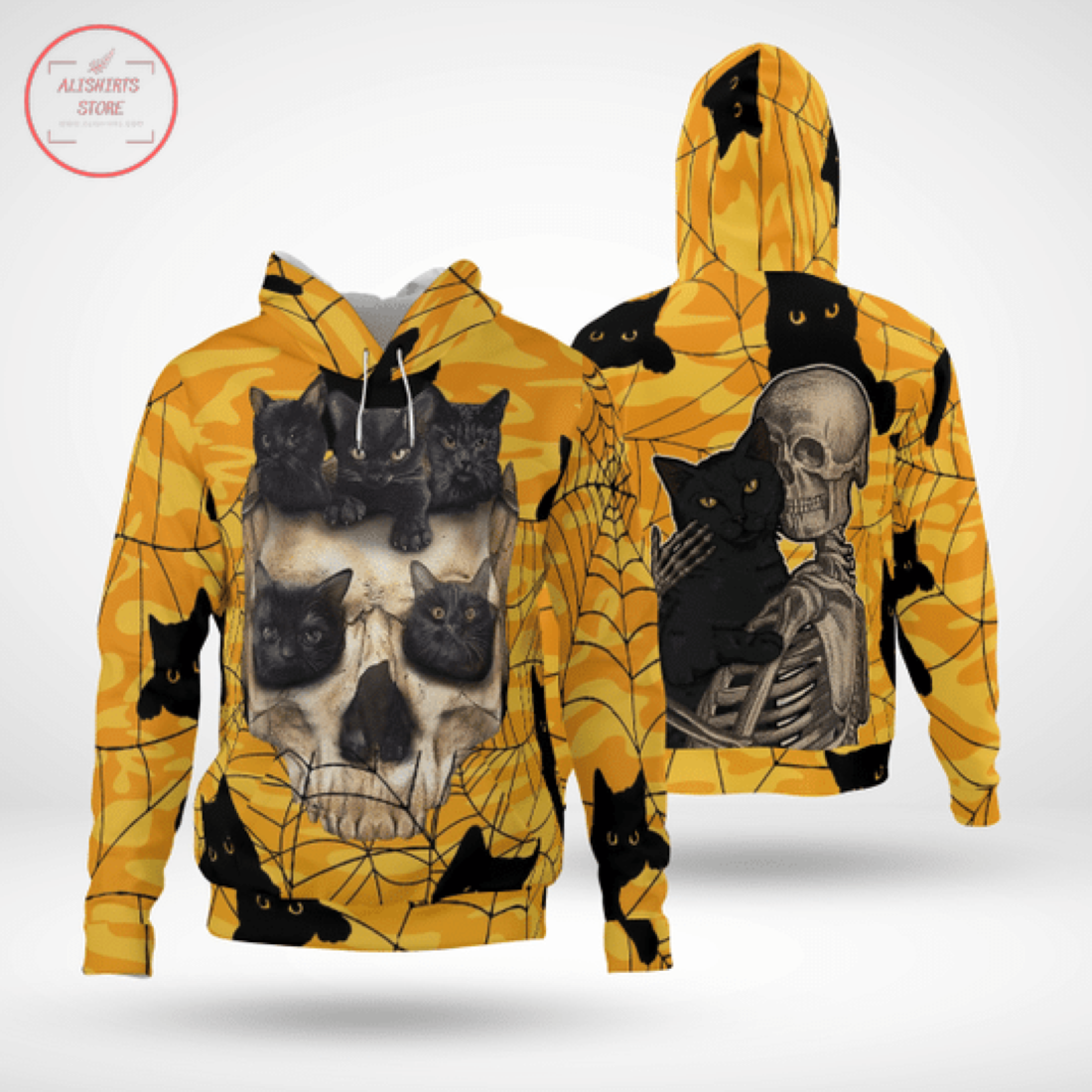 Halloween Skull Cat Halloween Hoodie 3D