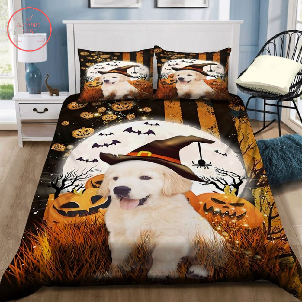 Happy Golden Puppi Retriever Halloween Blanket