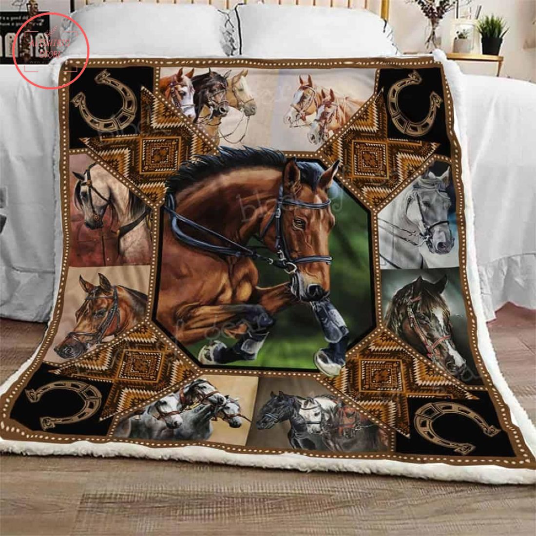 Horse Sherpa Fleece Blanket