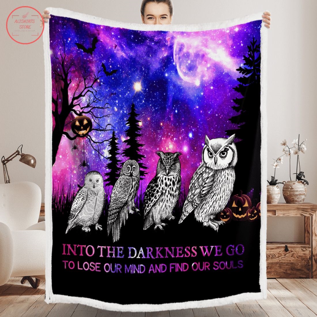 Into The Darkness Owl Halloween Fleece Blanket